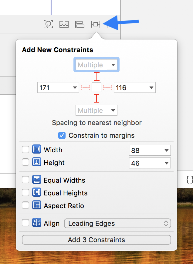 Add multiple constraints in Xcode