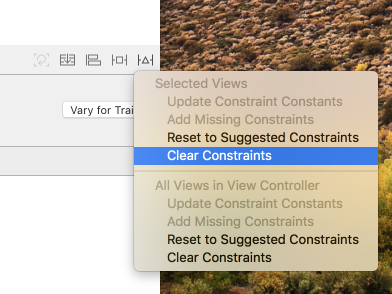 Clear constraints on selected views