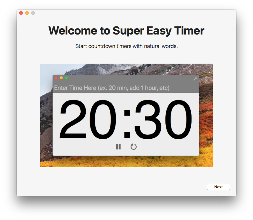 Onboarding Demo Window for Super Easy Timer