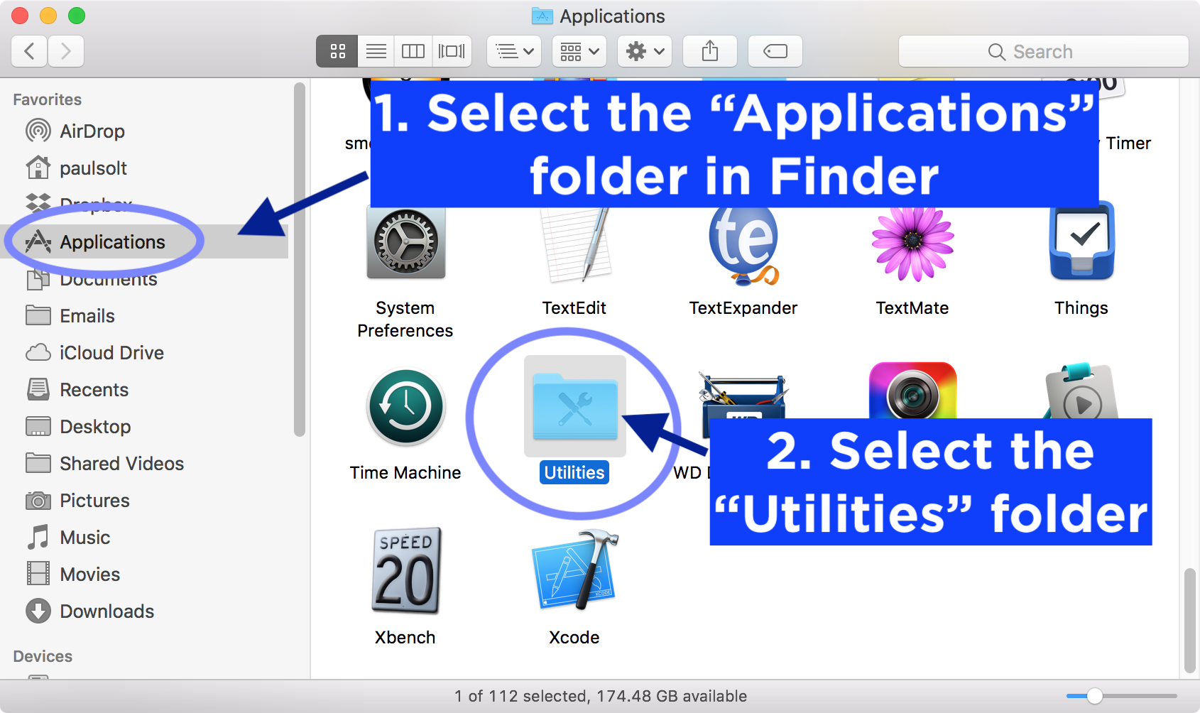 Finder Applications to Utilities Folder on Mac